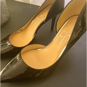 Jessica Simpson Claudette  Pointed High Heel Pump Black Leather Size 8 1/2.